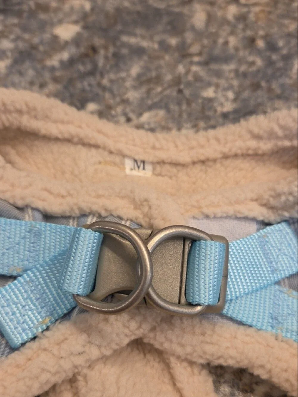 Dogs  Blue Plaid Harness with Faux Shearling Trim Harness And Leash